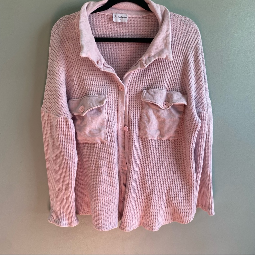 Hazel Boutique Pink Waffle Knit Button-Up Sweater